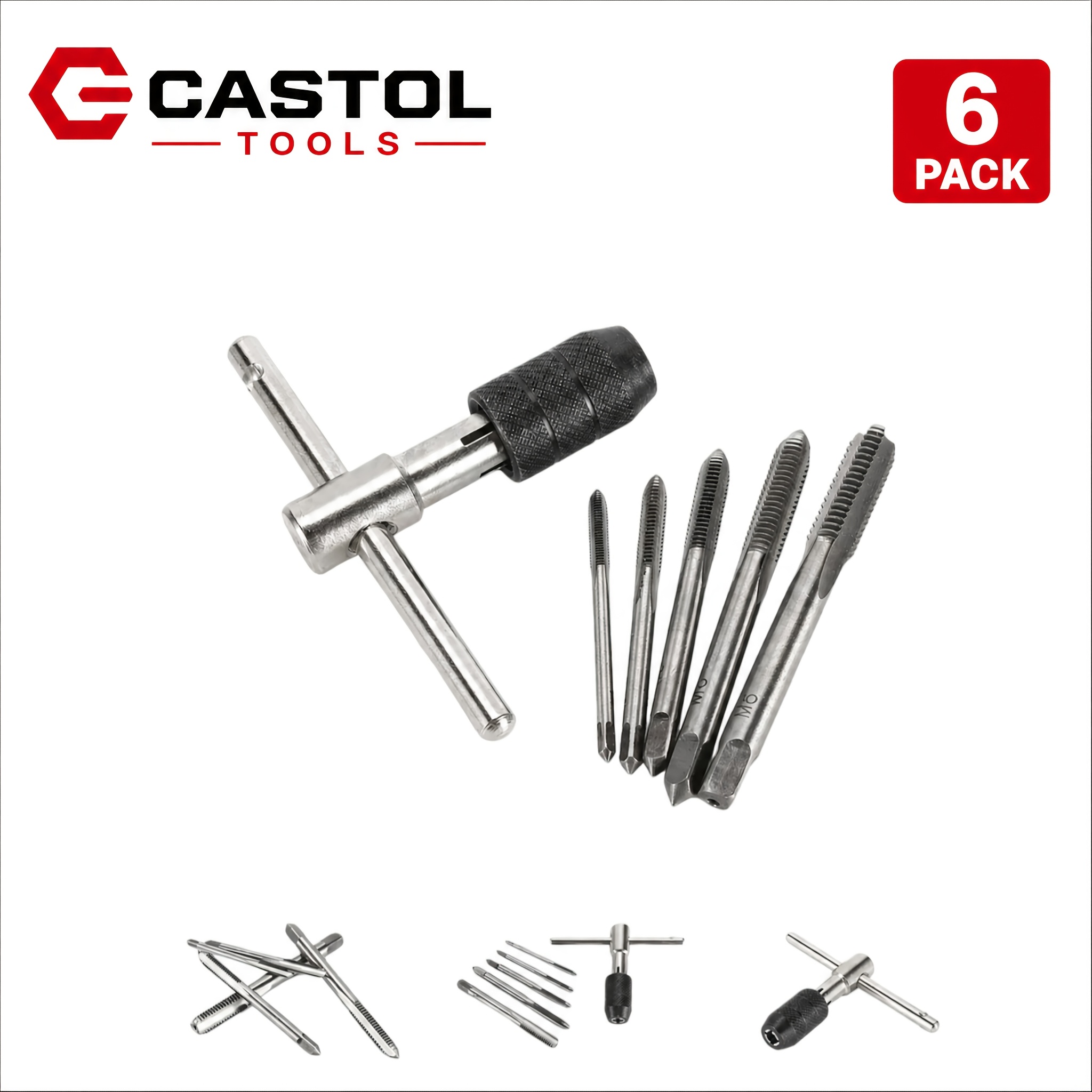 A 6pcs Metric Tap Set, Including Taps, Drill Bits, And T-handle Wrench Set. Suitable For M3-m8 Machine Screw Tapping Tools, Twist Drill Bits