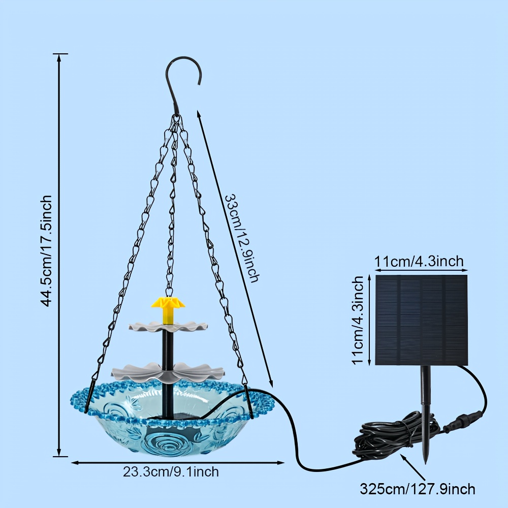 item picture 1pc Outdoor Hanging Solar-Powered Bird Bath, 2.5W Silent Circulating Water Fountain, Fully Automatic Landscape   Decorative Basin, IP68  - , Independent Solar-Powered  -Resistant Plastic, Blue, for Courtyard