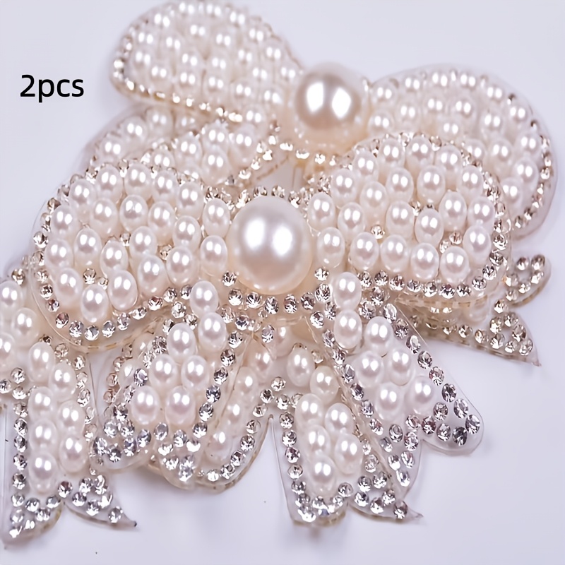 TEMU 2pcs Bow Patches, Cute Pearl Bow Self-adhesive Patches, Fashion Decoration Patches - Suitable For Clothing, Shoes, Hats, And Bags, Craft