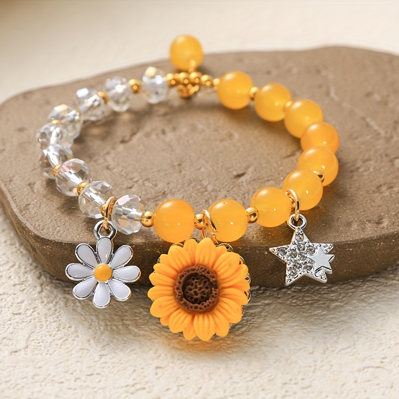 TEMU Un bracelet élégant et frais de floraux romantiques comme des tournesols et des marguerites
