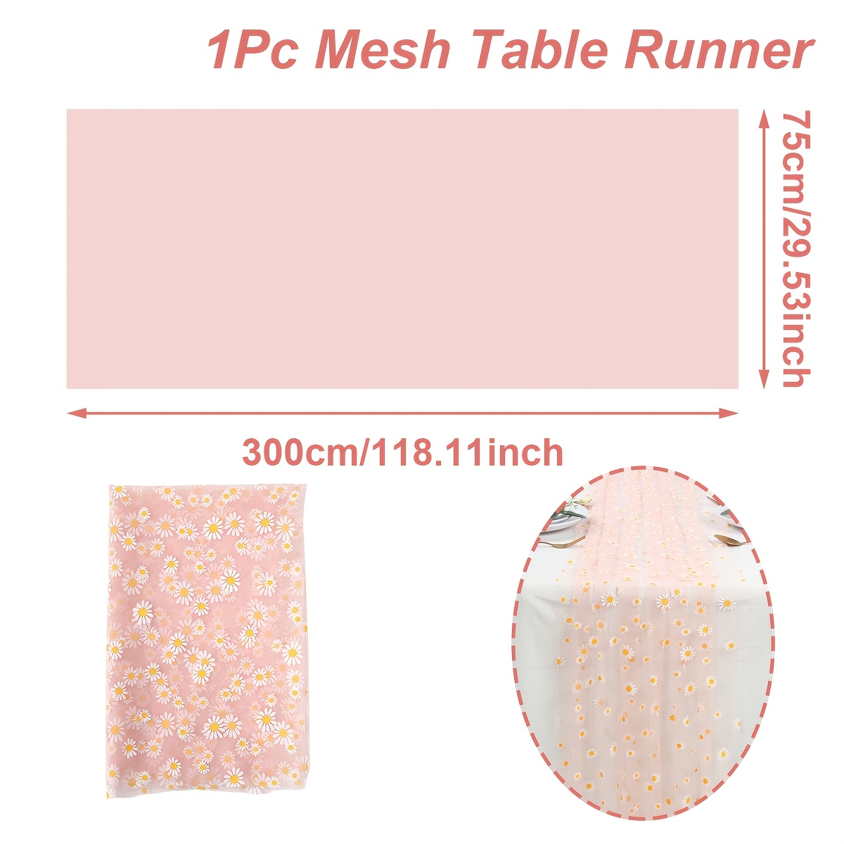 TEMU 1pc, Gauze Table Runner, 29.53*118.11inch, Mesh Table Runner, Table Runner For Dining Table, Ideal For Wedding Decor, Birthday Party Decor,