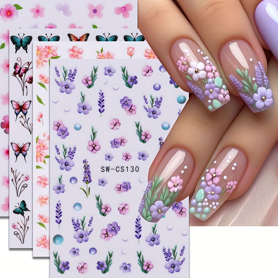 

6pcs Spring Nail Stickers 3d Summer Blooming Sliders Daisy Cherry Blossom Petal Manicure Decals