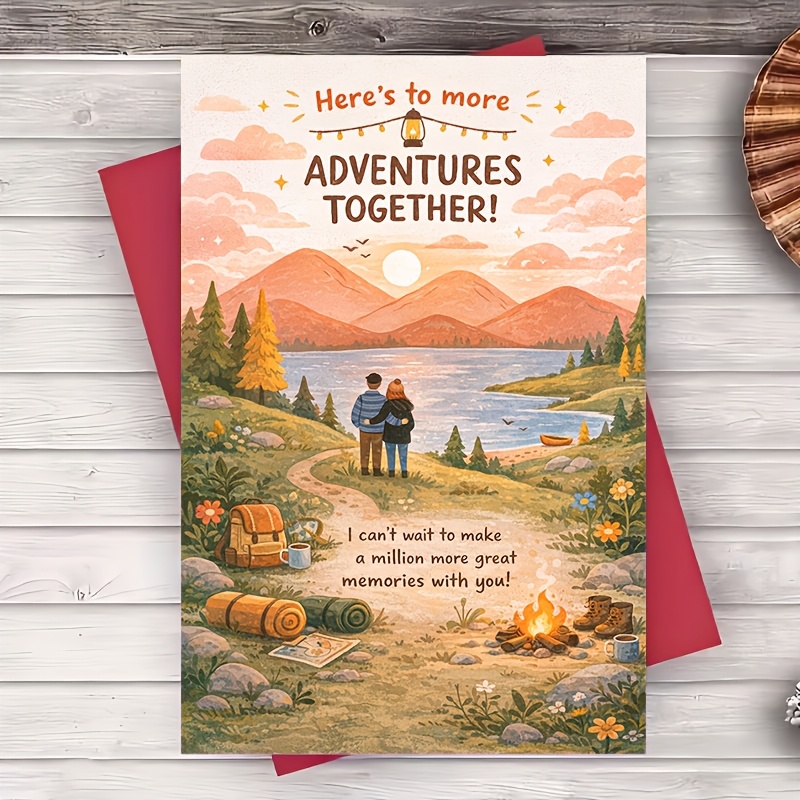 TEMU A Romantic Anniversary Gift Featuring An Envelope And A Greeting Card, Perfect For Couples Who Enjoy Like Camping And Hiking, With A Scenic