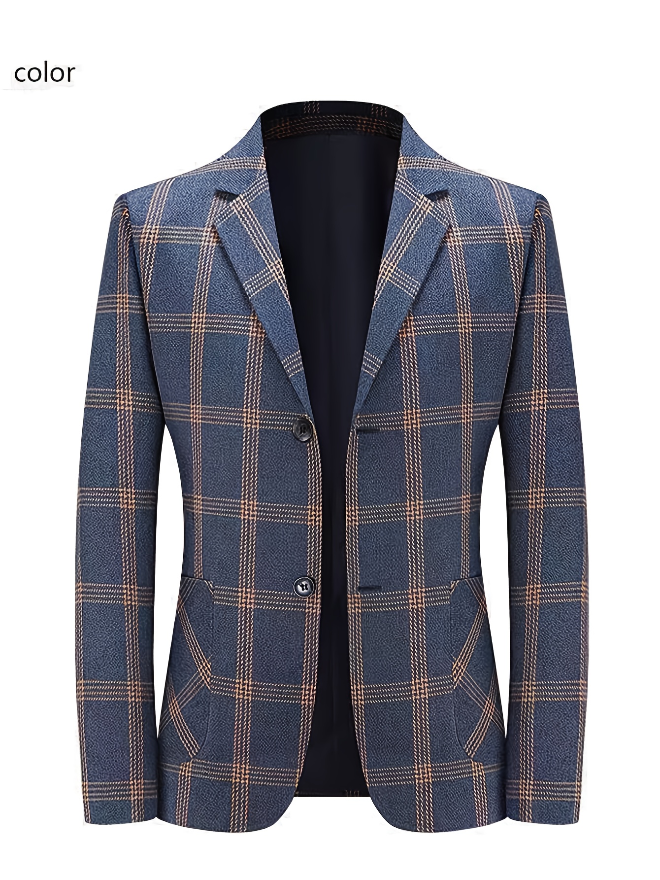 Men's Lightweight Fabric Business Casual Blazer - Geometric Pattern Spring/Fall Jacket with Notch Lapel & Double-Breasted Front, Machine Washable Regular Fit for Office & Social Events