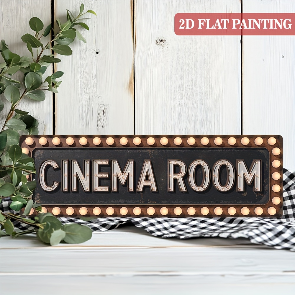 TEMU 2d Flat, 1pc, Rustic Movie Decor 'cinema Room' Art Wooden Sign 16x4.92 Inch, Distressed End Decorative Sign For Home Theater, Bedroom, Bar,