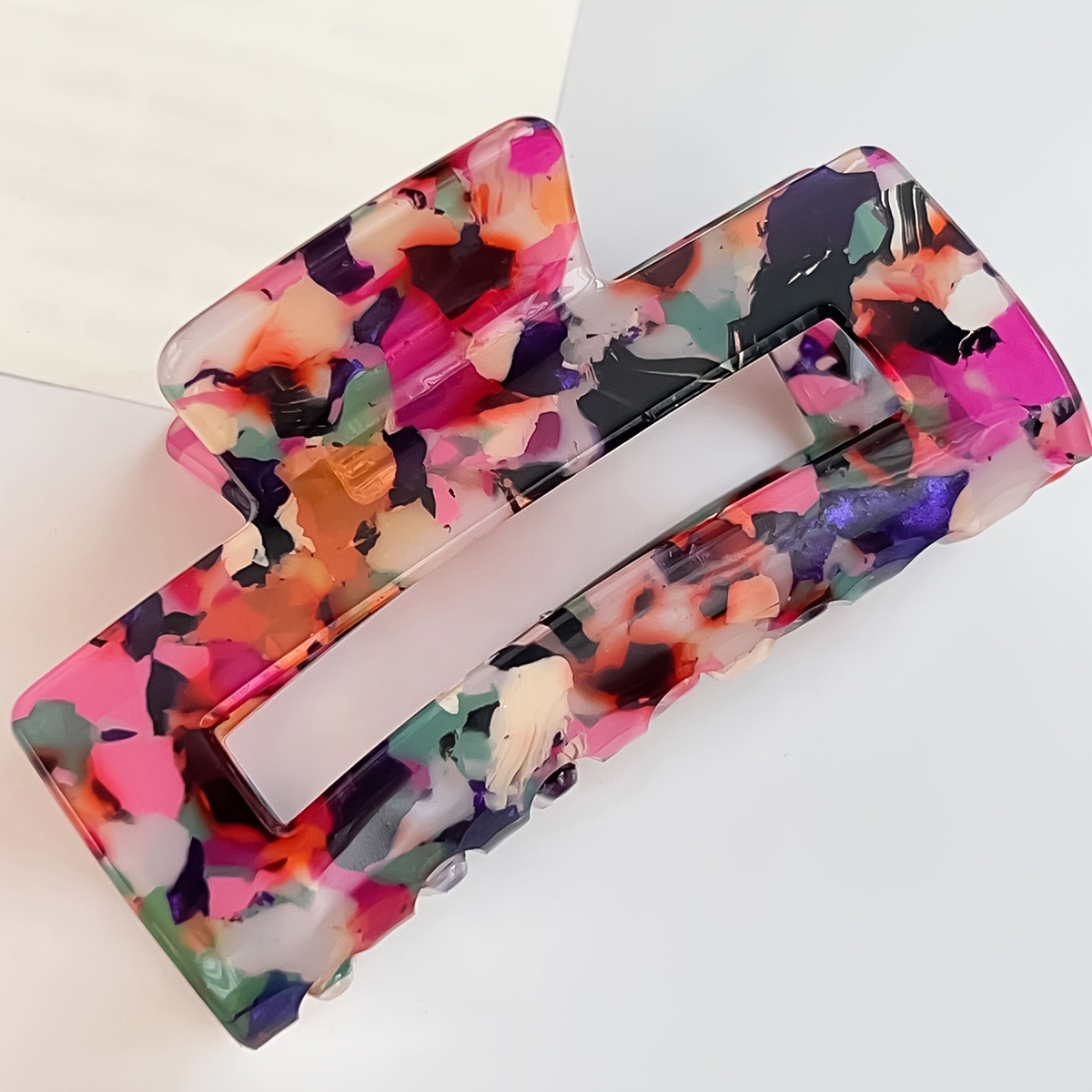 Image of Boho Aesthetic Acrylic Hair Claw Clip, Colorful Rectangle Hollow Jaw Clip, Non-slip Hair Claw Clamps For Hair, Women Aesthetic Hair Additions For Daily, Party & Casual Use