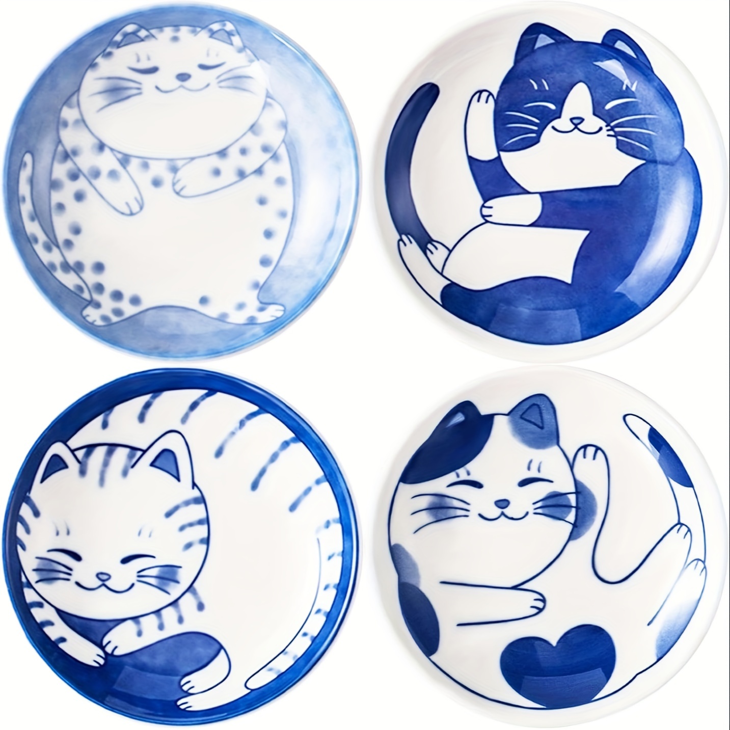 Image of Japanese-style Sushi Sauce Cat Plate, Ceramic Soy Sauce Dishes, 4-inch Mini Round Glazed Plates With Cat Patterns, Suitable For Appetizer Plates, Dessert, And Small Sushi Sauce Dishes