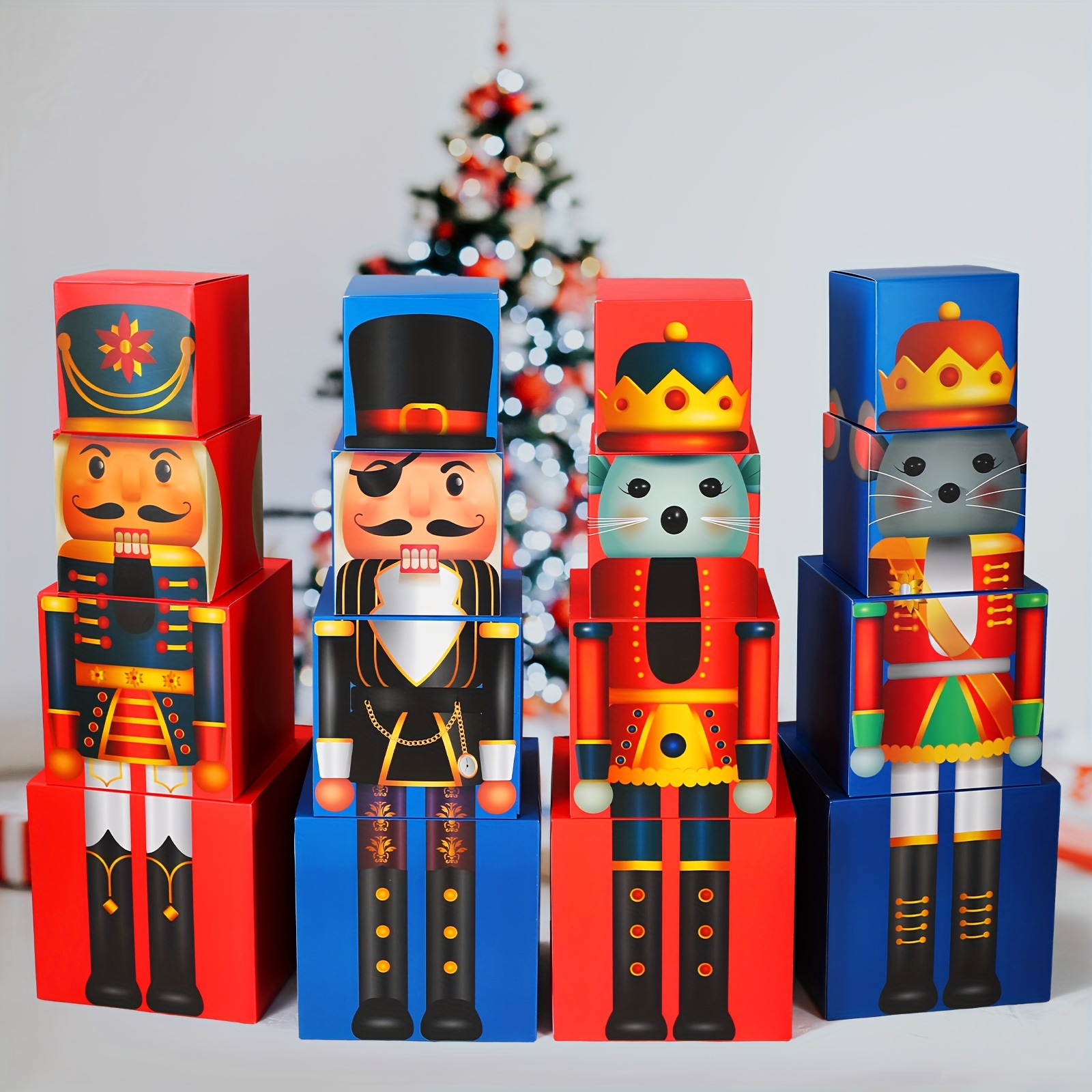 

8 Sets Christmas Stackable Gift Boxes 32pcs Nutcracker And Mouse King Decorative Stacking Boxes With Present Wrapping Boxes For Party Decoration Nesting Box