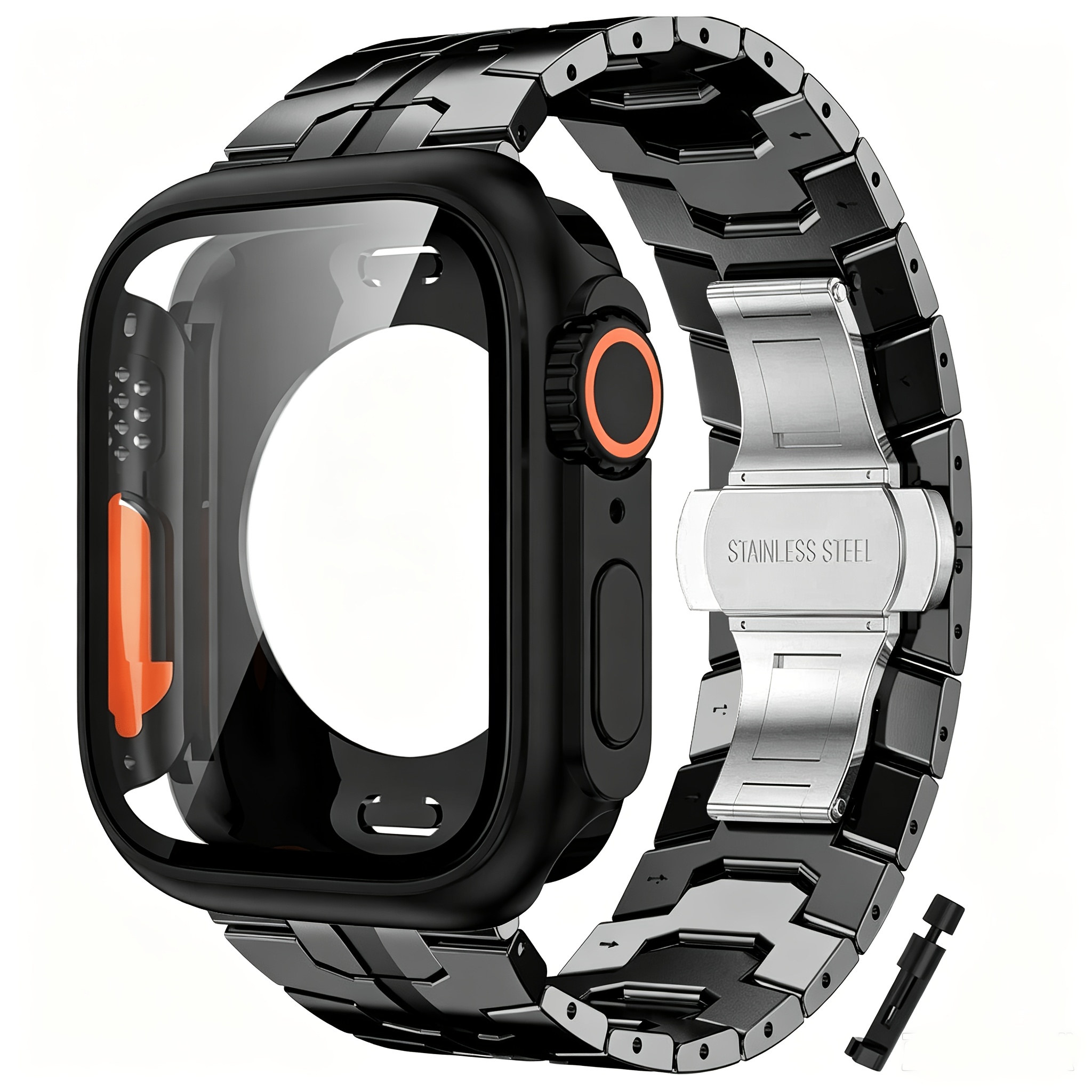 Image of Stainless Steel Band For Iwatch Band 42mm 46mm 49mm 45mm 44mm With Ultra Protective Case, Metal Strap With Folding Clasp For For Iwatch Series 11 10 6 5 4 Ultra/ultra 2 Se Se2 Men