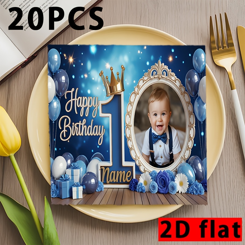 TEMU 2d Flat Custom Personalized 20pcs Napkins, Your Picture Logo And Your Text Suitable For Restaurants, 1 Year Old Birthday Celebration With Baby