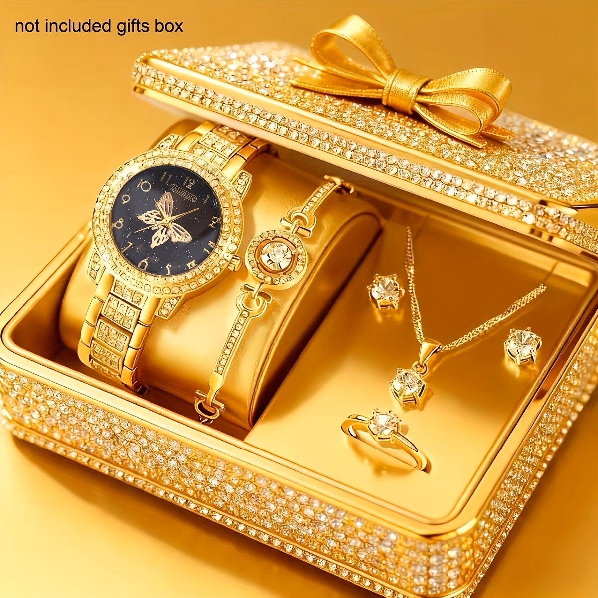 6pcs set watches for women set with 5pcs bracelet necklace earrings ring jewelry for women set elegant womens watches valentines day birthday christmas gifts for women reloj de mujer watches for women Product details 3