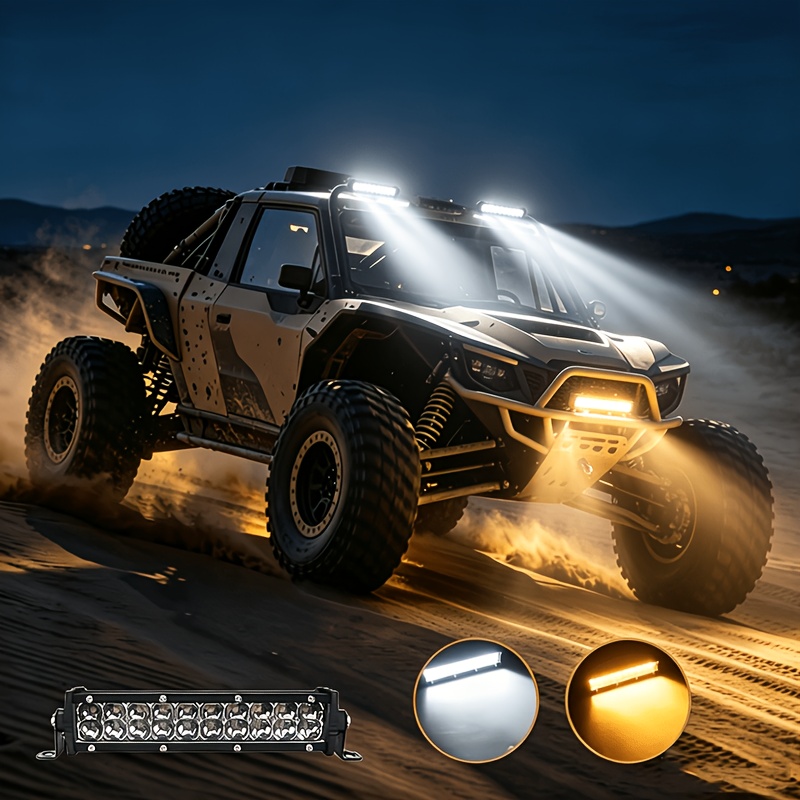 TEMU Motorcycle Led Light High-brightness Led Work Lamp, 1pc 20-led Work Light, Double-row Long Strip Light, Off-road Car, White Yellow For Vehicle