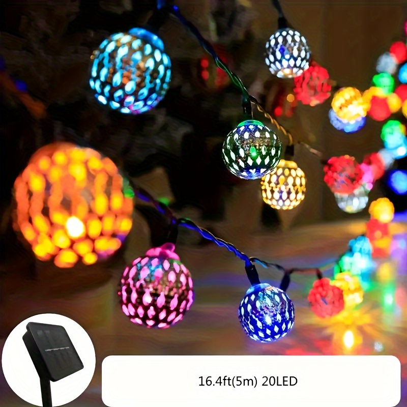 

Solar Morrocan Ball String Lights Outdoor, 16.4ft 20 Led Metal Globe Fairy Lights For Christmas, Space-themed Waterproof Decorative Lighting With 600mah Nickel Battery, Push Button Control