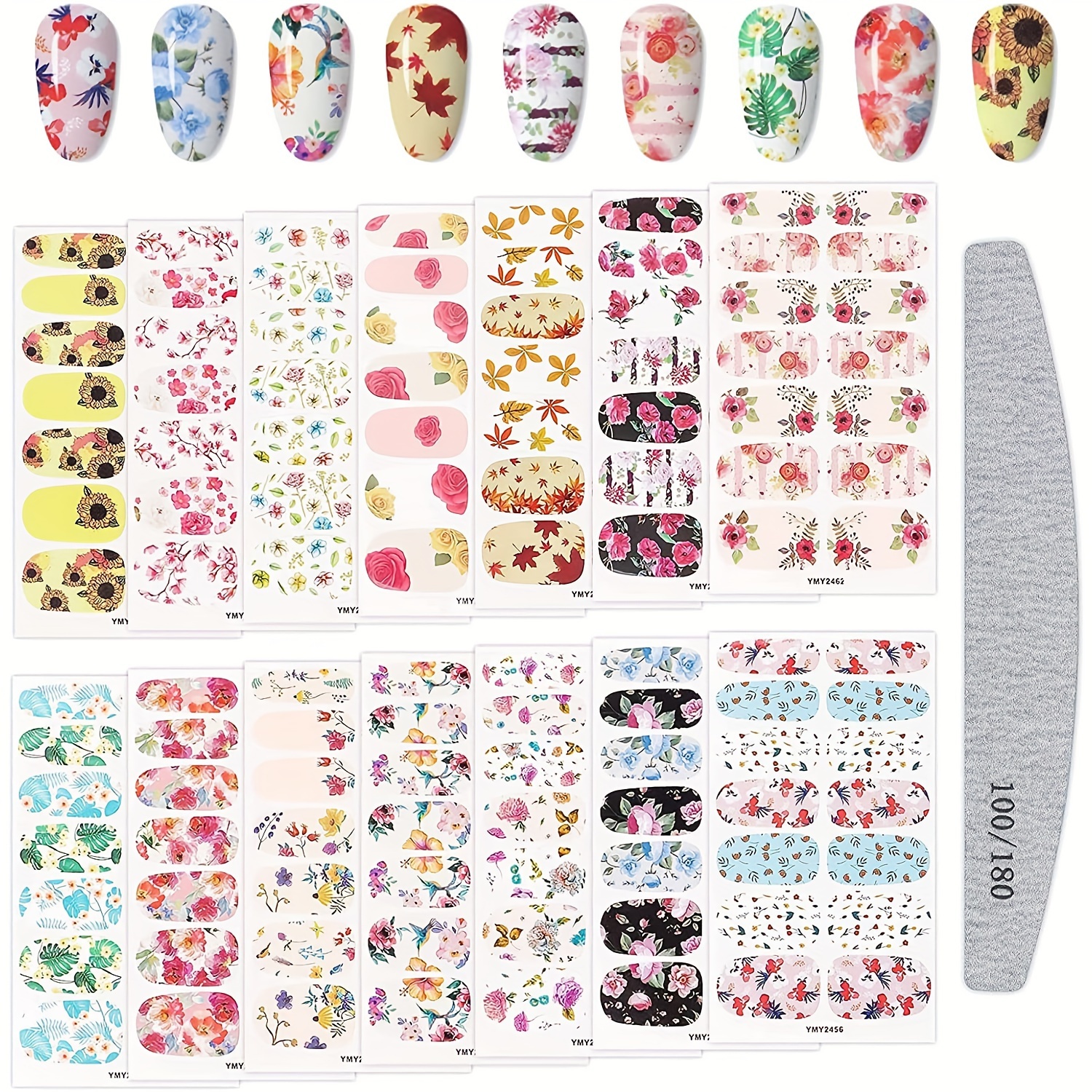 

14 Sheet Full Wrap Nail Polish Stickers With Spring Flower Design, Nail Strips Self-adhesive Gel Nail Strips,nail Art Decals For Home Women Girls Nail Decorations + A Nail File