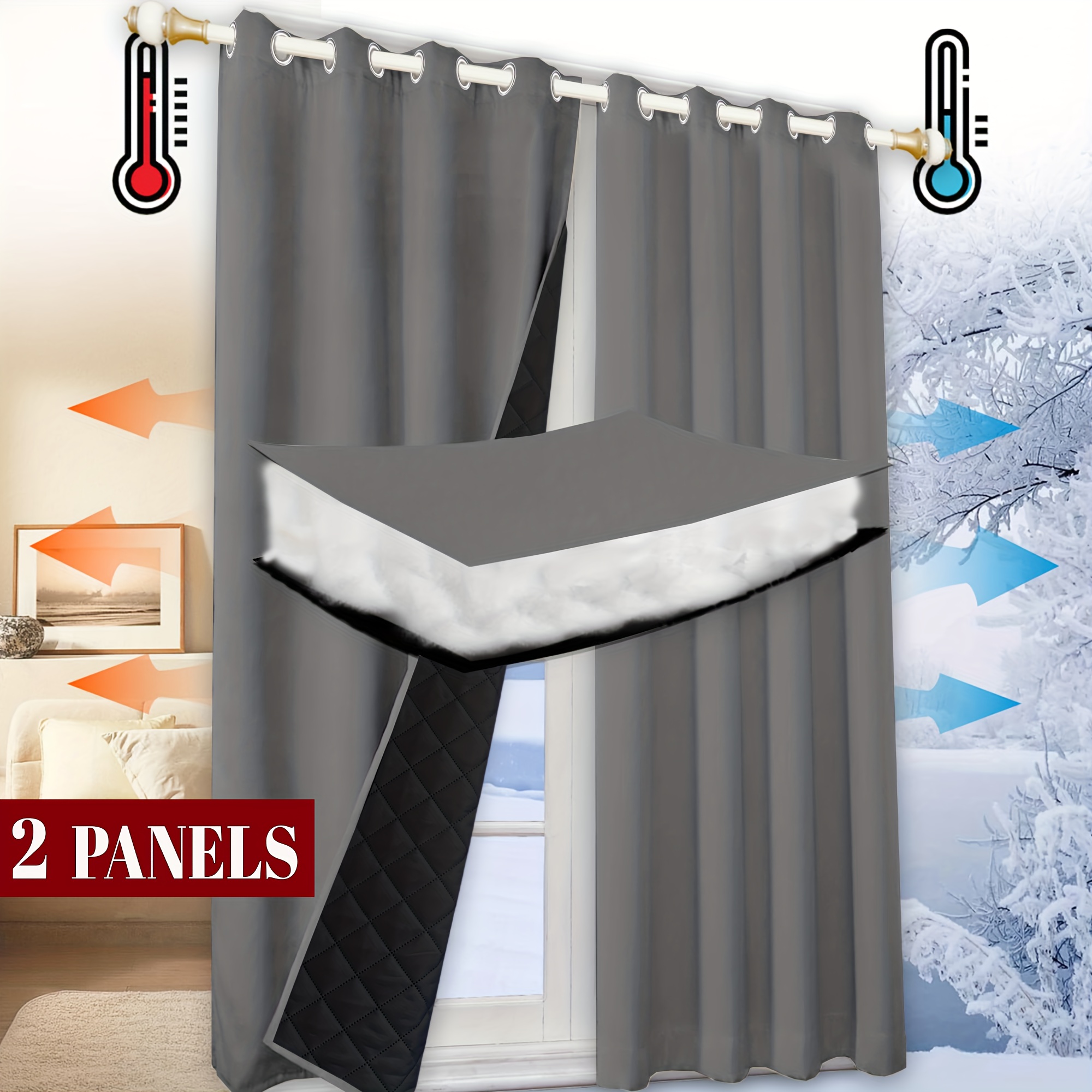 2 Panels Winter Quilted Thermal Insulation Curtains, Warm Soundproof Windproof Coldproof Curtains, Modern Home Decoration Door Curtains, Window Partition Thickened Curtains