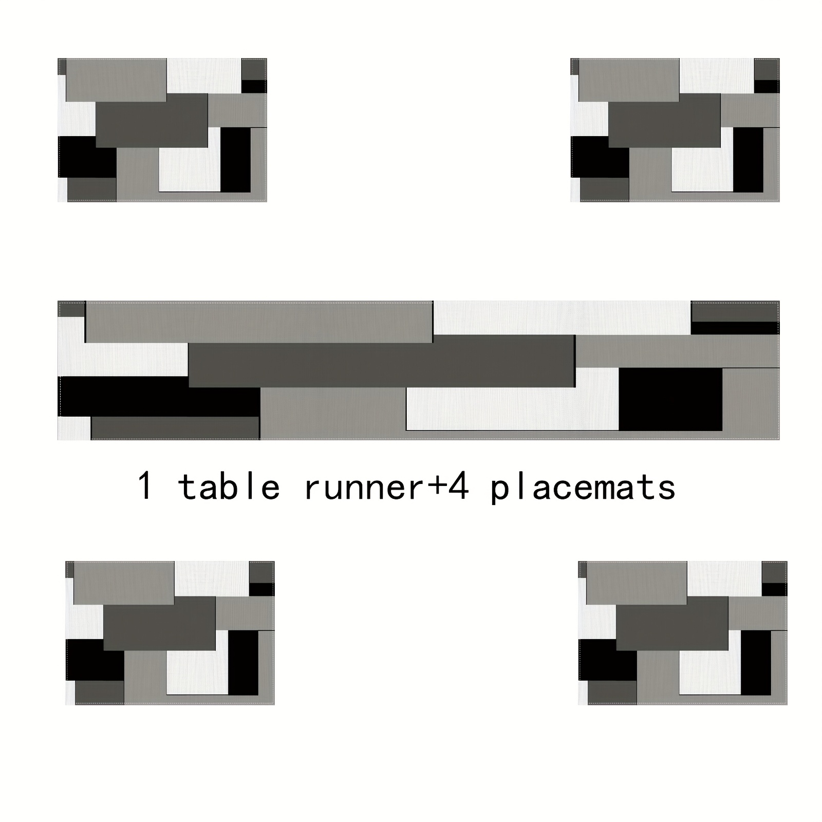 Image of 5pcs/7pcs Placemat Set For Mantel, Black And Gray, Abstract Modern Geometric Patterns With White, Black, And Gray Abstract Art, Suitable For Everyday Dining Decor