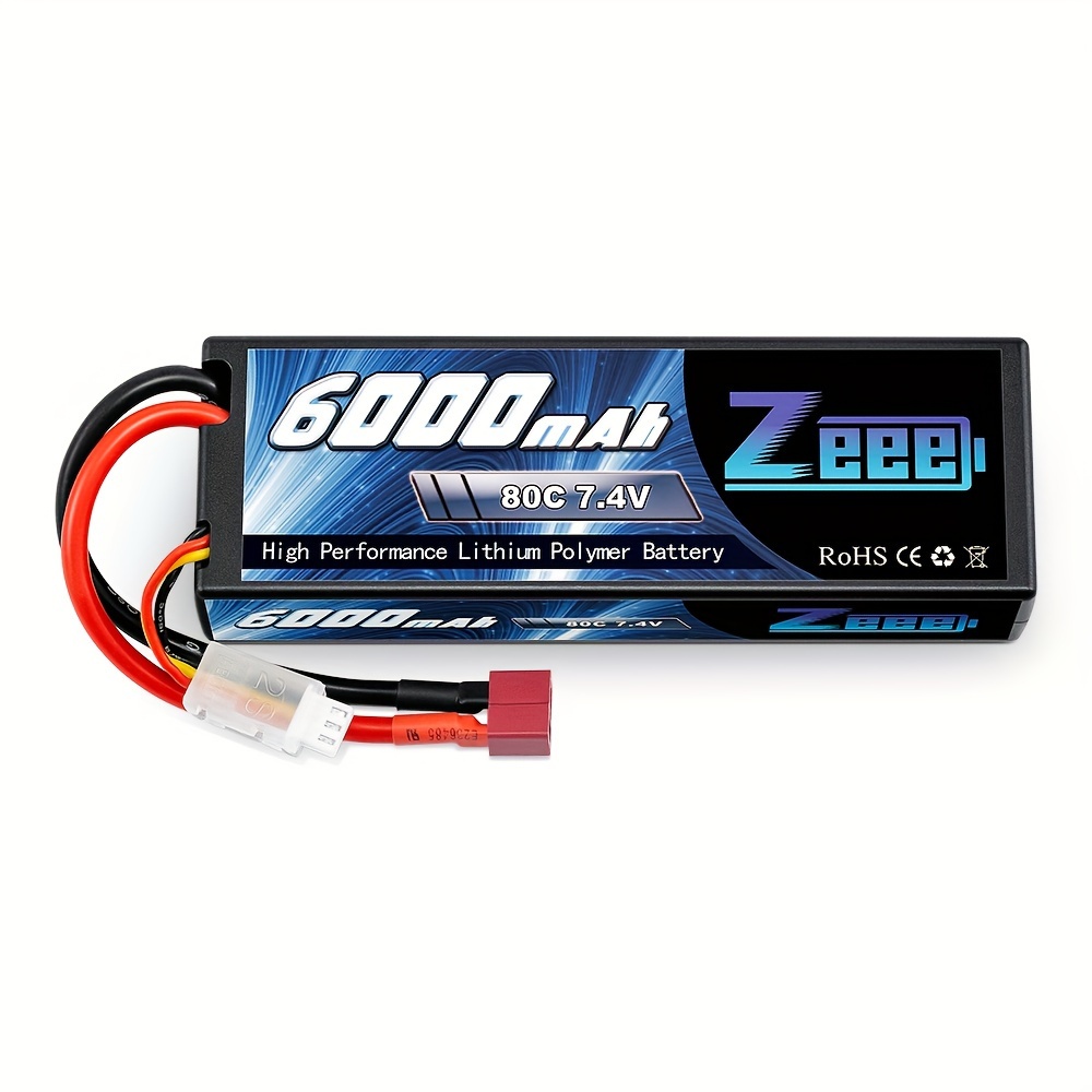 

Zeee 2s Battery 6000mah 80c 7.4v Hard Case Rc Battery With Connector For 1/8 1/10 Scale Rc Car Airplane Helicopter Boat