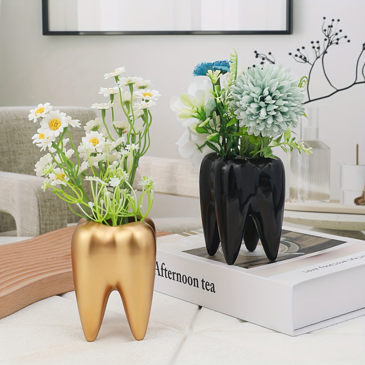 

1pc, Unique Molar-shaped Planters, Classic Style, Resin Flower Pots With Glossy Finish, Indoor Decorative Vases, Tooth Design