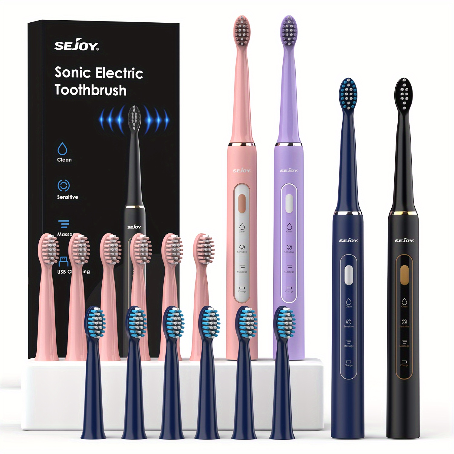 

Electric Toothbrush For Adults With 7 Brush Heads, Toothbrush Rechargeable With A Holder & Travel Case, 3 With 2 Minutes , Charge For Use (black/purple/blue/white)