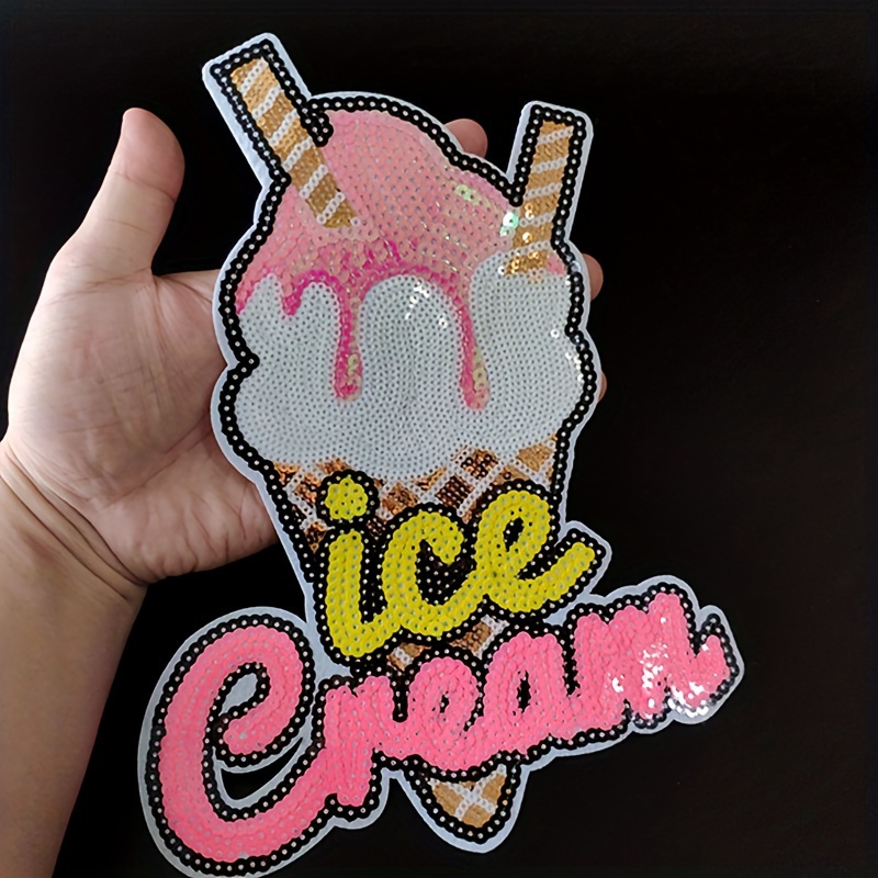 

1pc Sequins Ice Cream Patch, Can Be Sewn Or Ironed, Diy Decorative For Hat, Backpack, Clothes And More, Sewing Decorative Supplies & Accessories