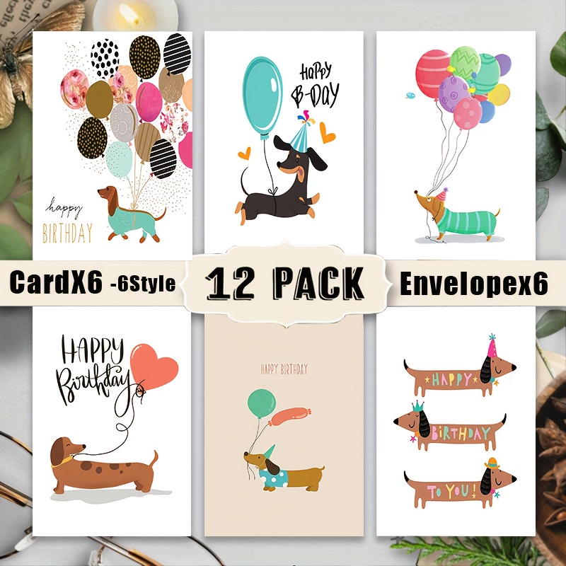 Image of 12pcs Set With Envelopes, Dachshund Puppy Happy Party Theme Birthday Card Design, Perfect For Birthdays, To Joy And To Special