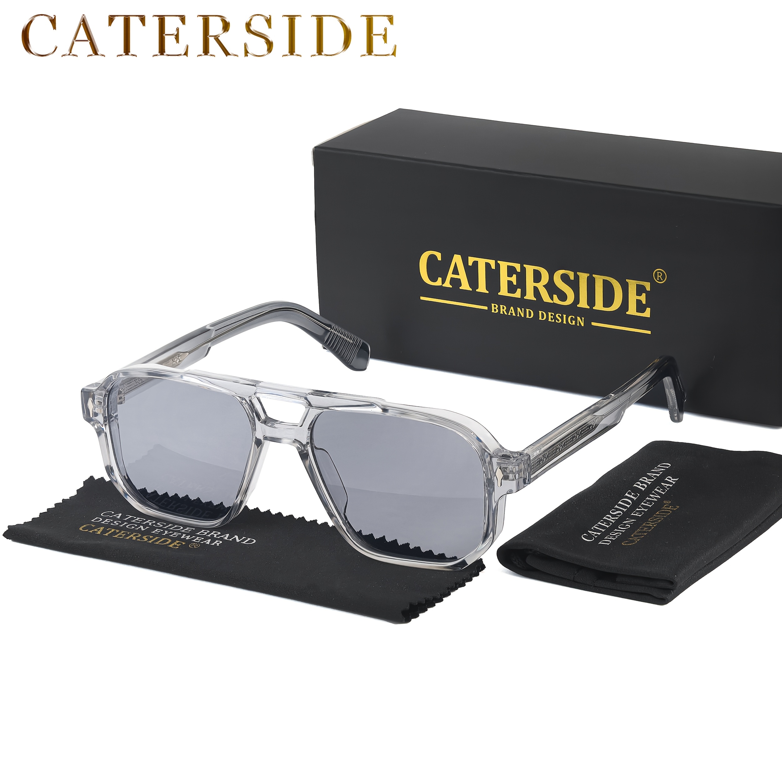 Image of Retro Glasses Square Temple Frame Retro Fashion Men's Eyeglasses Women Casual Glasses,decoration Photo Props, Vacation Beach Party,christmas Thanksgiving For Gifts With Set Case