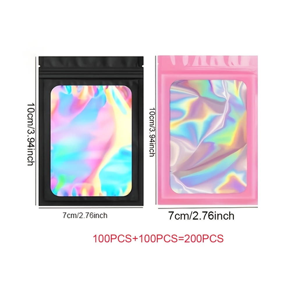 TEMU 100/200pcs Sachets Holographiques Auto-scellants - Réutilisables, Emballage PE Anti-poussière avec Perles Laser Cool pour Bijoux, Objets & Plus