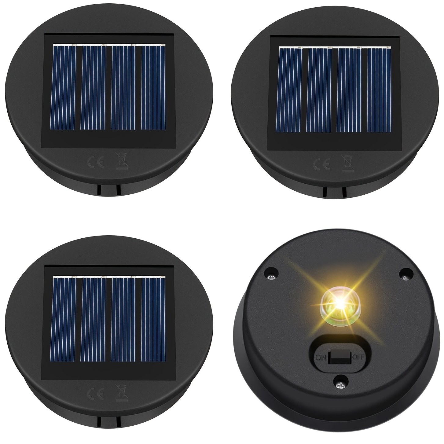 4-Pack Solar Light Replacement Tops – Dual Mode Flashing & Steady Light, ABS Battery Box, Waterproof, Fits Most Garden Stakes – Easy Upgrade