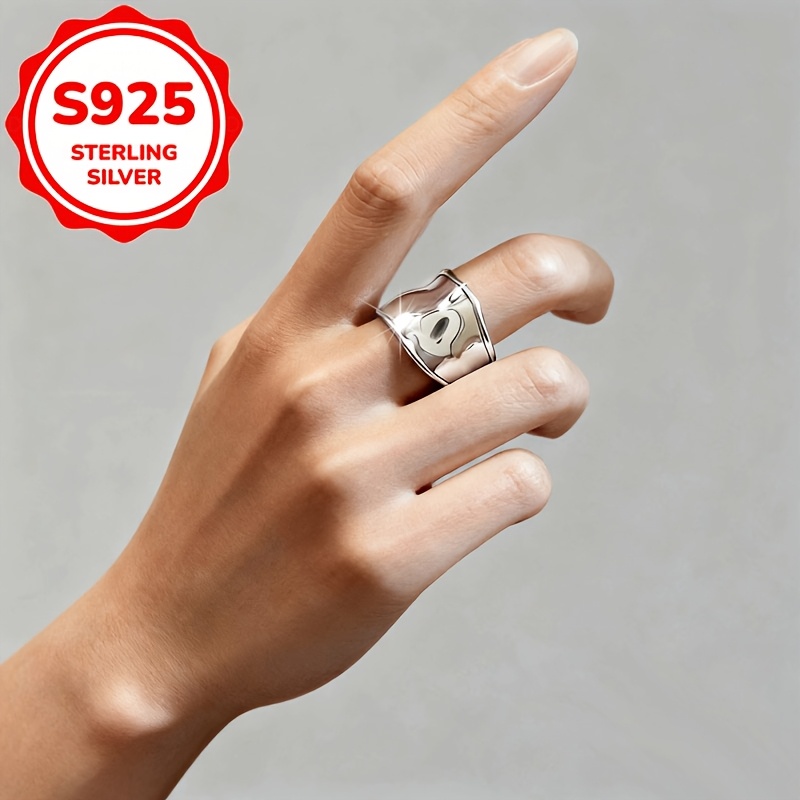 Women's S925 Sterling Silver Wide Band Ring, Premium Design