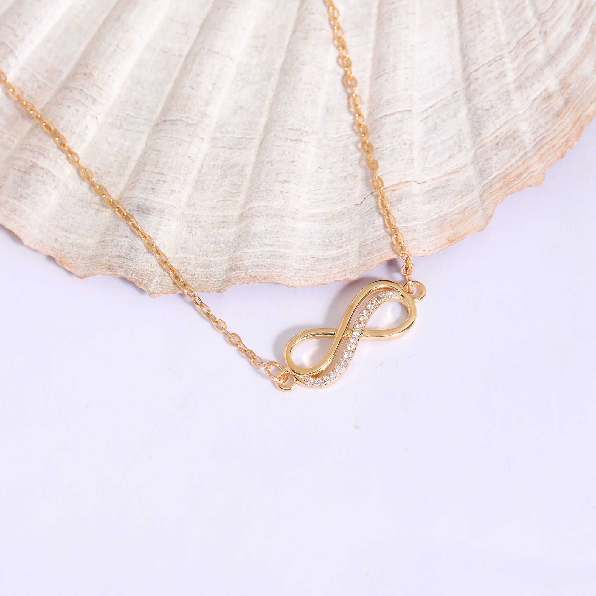 Image of 1pc Fashion Simple Infinity Pendant Necklace For Women Classic Cubic Synthetic Zirconia Jewelry Birthday Gift