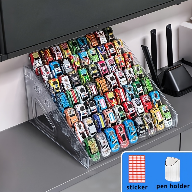 TEMU 3pcs Set 7-layer Transparent Acrylic Stepped Storage Rack, With Portable Box And Labels, Popular Small Car Models, Blind Box Cards, Nail Polish,