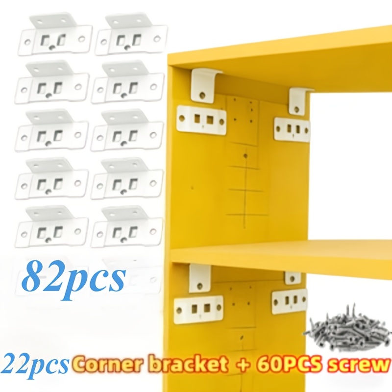 TEMU 82pcs Set (22 Gussets And 60 Mounting Screws) Metal Fixing -one Insert, L-shaped 90-degree Connector, Suitable For Furniture Racks, Thickened