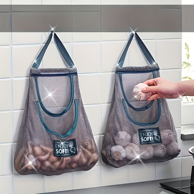 

Multifunctional Polyester Kitchen Storage Net Bag - -mounted Organizer For Fruits, Vegetables, Ginger, Garlic, And More, Machine Washable