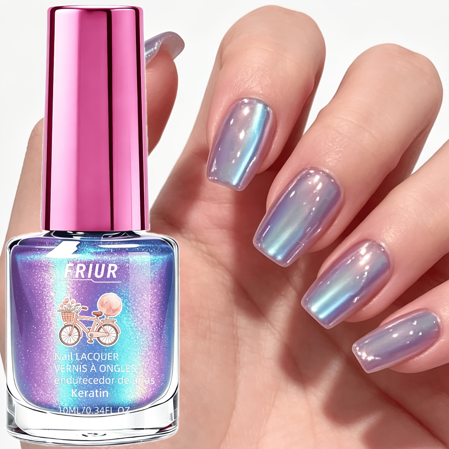 Friur Mirror Blue-purple Polarized Nail Hardener - Natural Drying, Coat, Glass Mirror, Versatile Daily Use, Party , Salon Effect At Home
