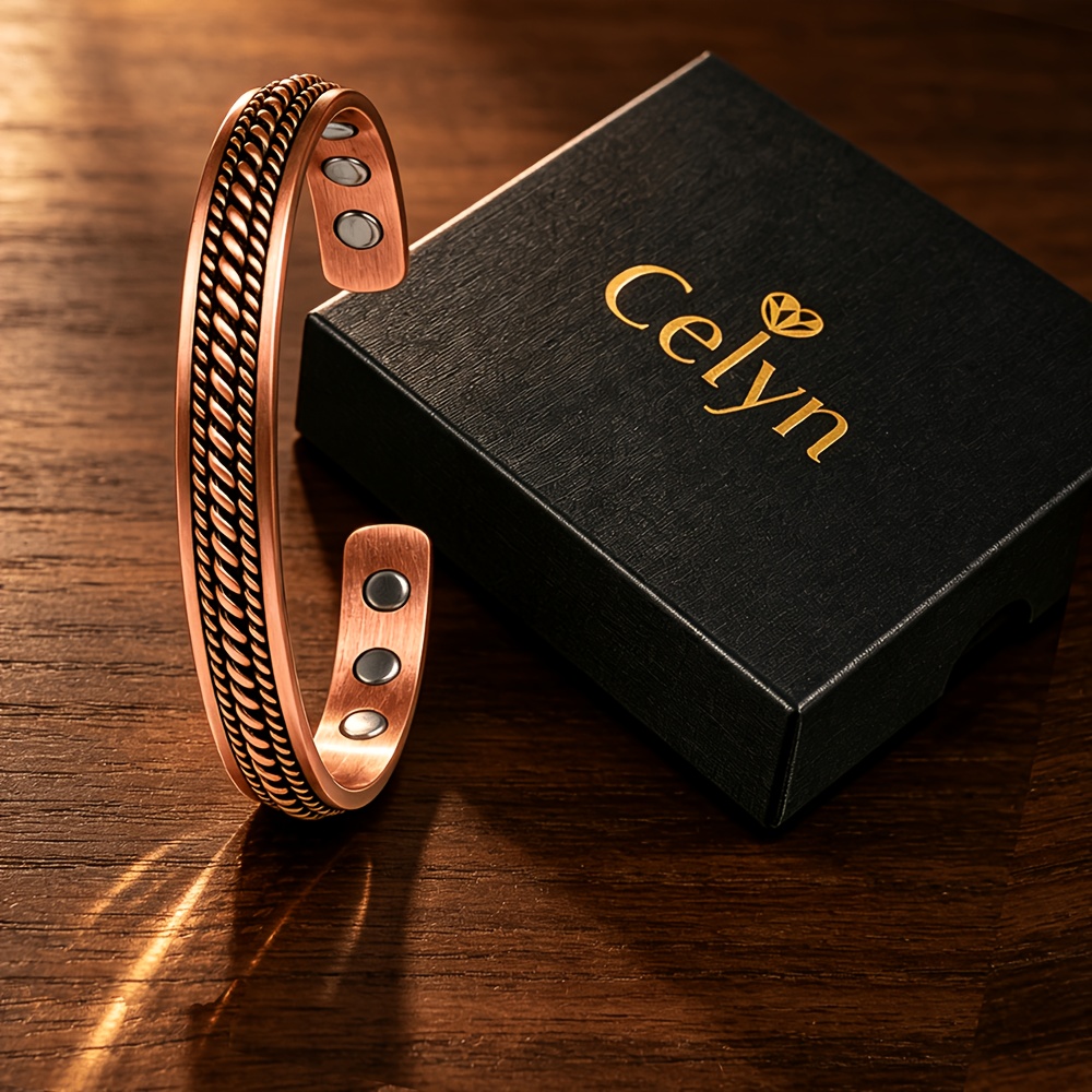 TEMU Bracciale da da donna con e motivo intrecciato vintage, braccialetto in rame regolabile lucidato a , da polso unisex , 1 set con confezione