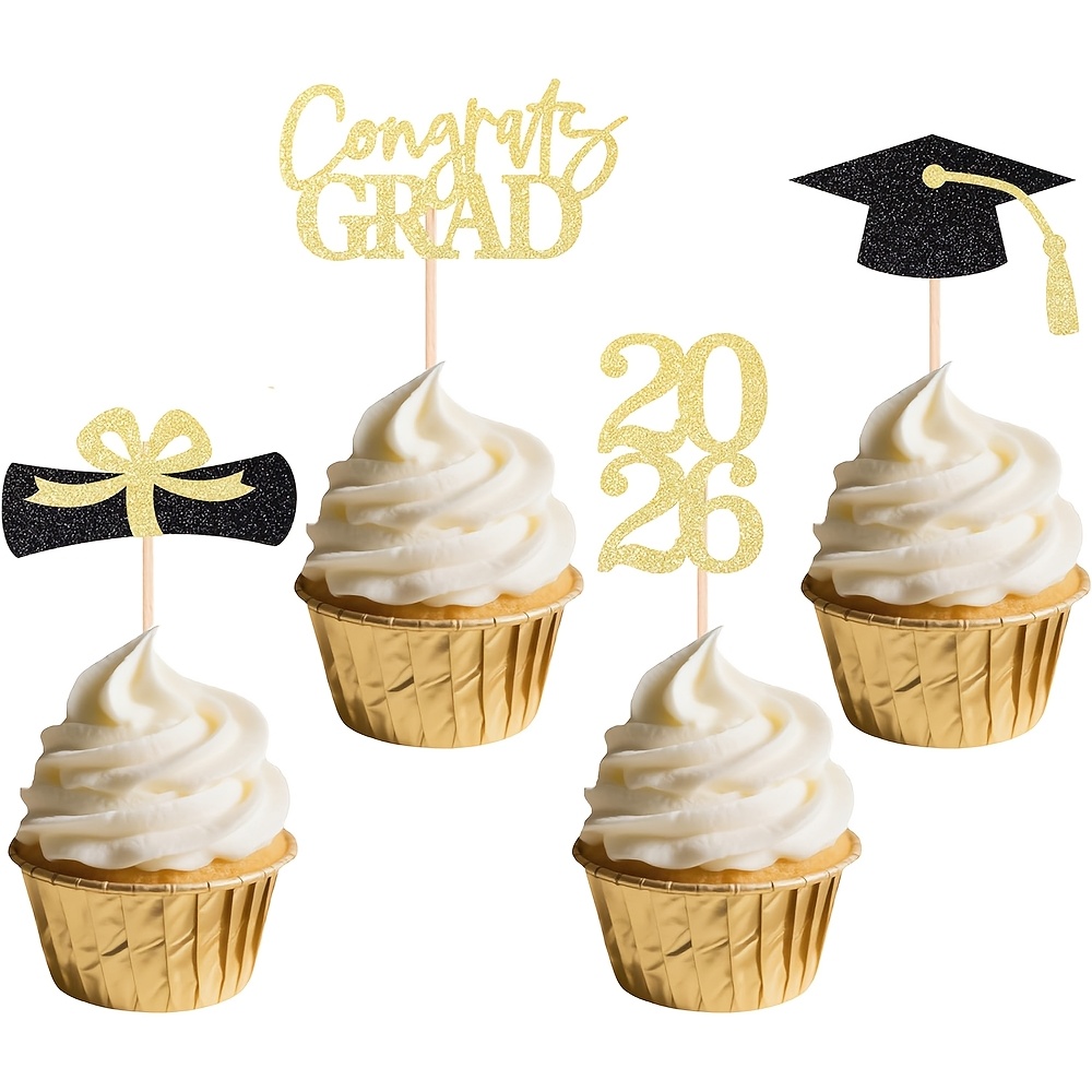 12pcs Graduation Cupcake Toppers Class Of 2026 Cupcake Picks For Graduation Theme Party Decorations Supply