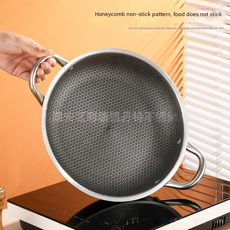 

Stainless Steel Wok With Dual Handles - , Heat-resistant Cookware For Gas & Induction , Home Kitchens