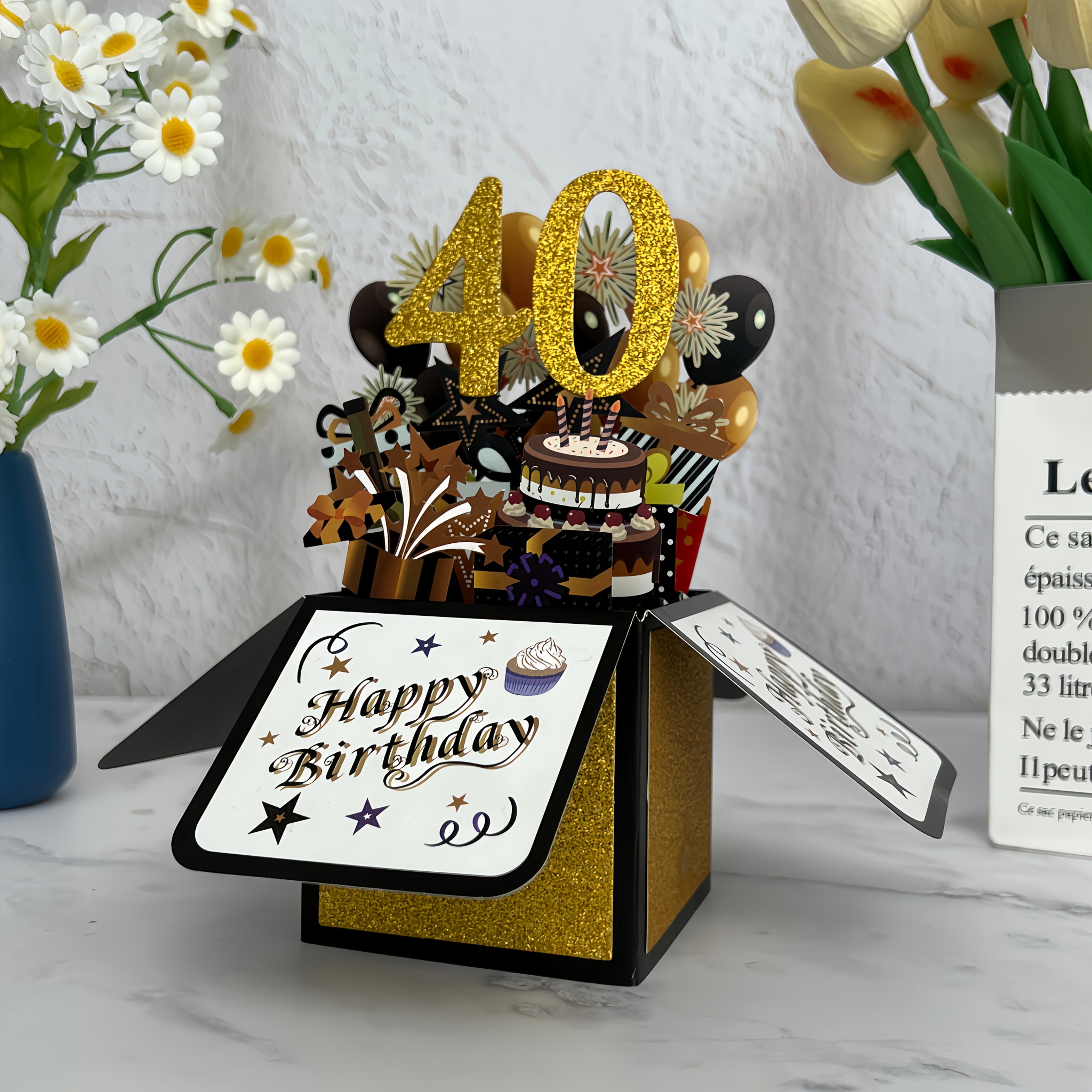 E-shop Eine funkelnde Geburtstagskarte für ein 40-Jähriges, zum Verschenken an Erwachsene, die ihren 40. Geburtstag feiern. Happy 40th Birthday, eine