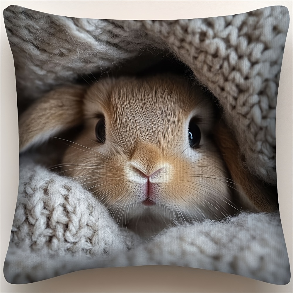 

Lop Eared Rabbit Cushion Cover - Christmas, Valentine's, Easter & Winter Decor | Double-sided Print With Zipper Closure | Machine Washable Polyester | Ideal For Farmhouse & Rustic Fireplace