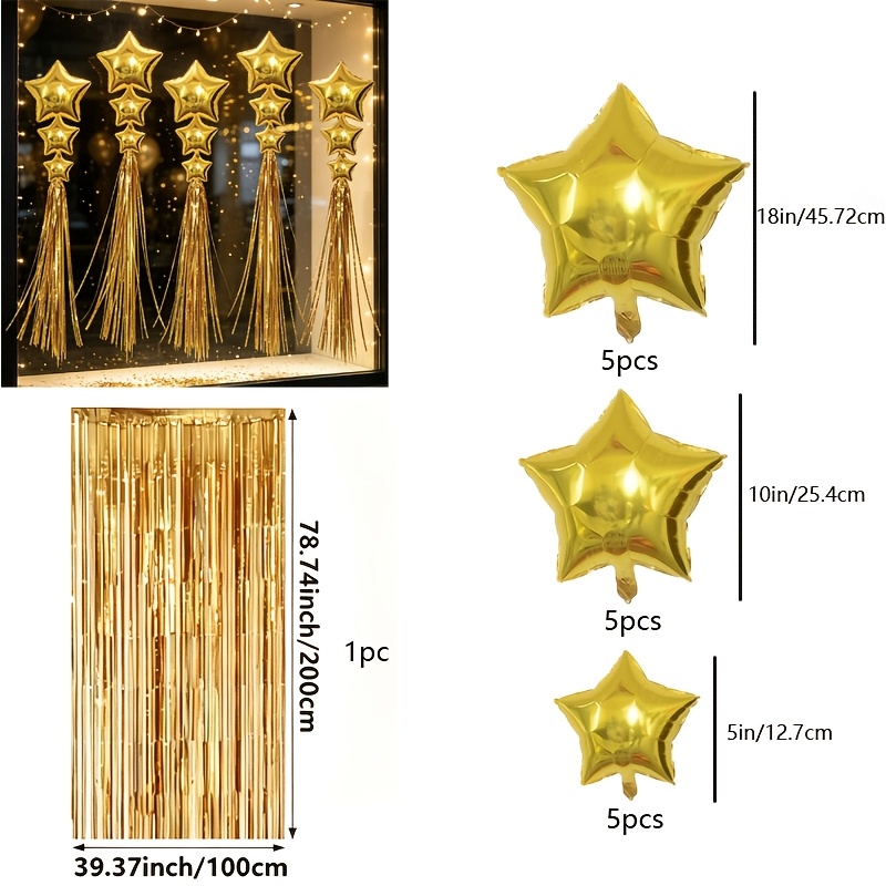 TEMU 16pcs And Streamer Foil Balloon Set - Includes 5pcs Each Of 18-inch/10-inch/5-inch Foil Balloons, And 1*2m Golden Streamer, Perfect For Birthday
