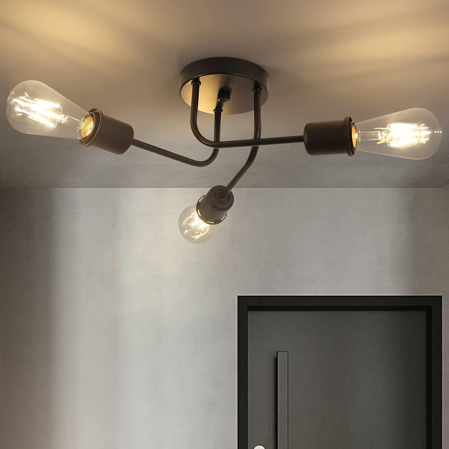 TEMU Pendant Light, Retro Living Room Light, Vintage Pendant Light, Black - 4 Bulbs E27 Kitchen Light, Industrial Light, , Room Bedroom Light (bulbs