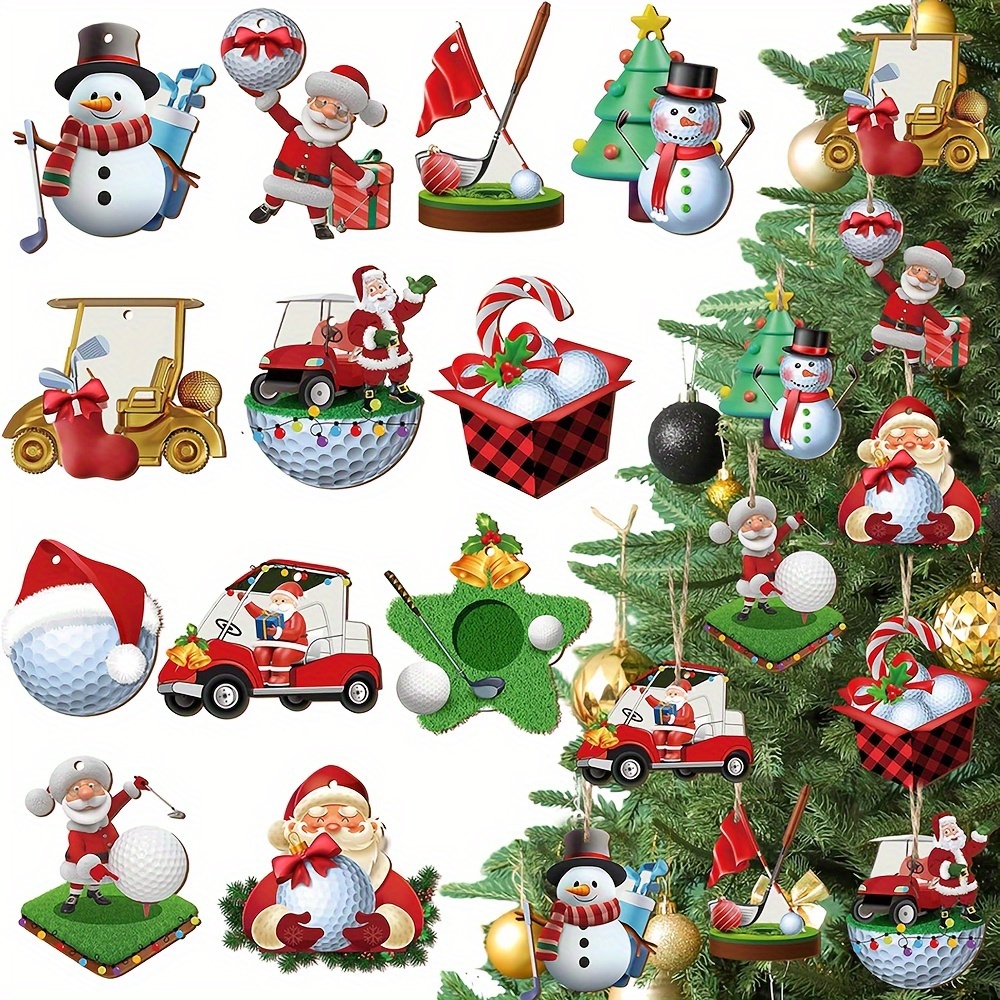 

12pcs Golf & Wreath Wooden Christmas Tree Ornaments Set - For Decorations