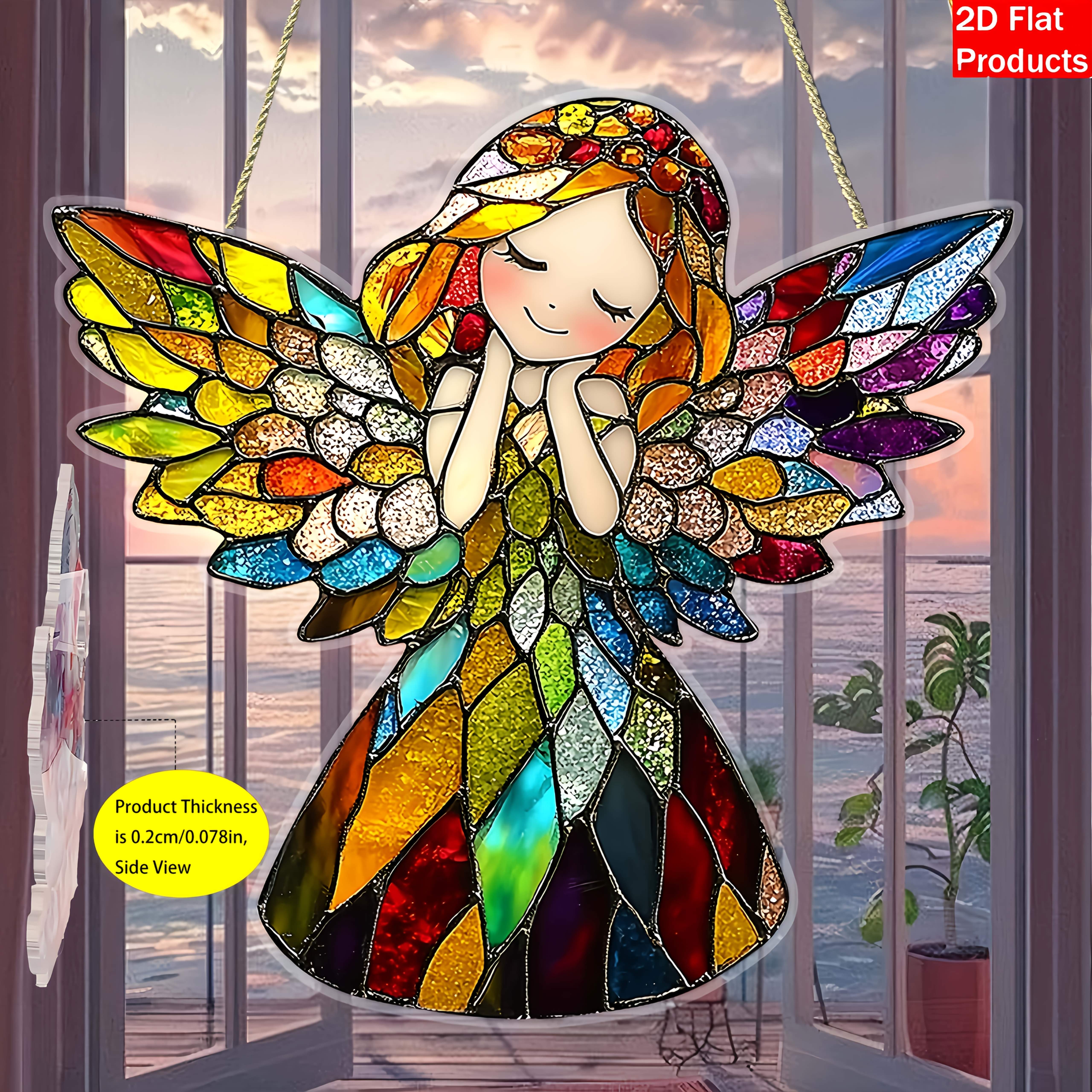 Image of 2d Flat - 2d Acrylic Sun Catcher Decoration - Vibrant Colorful Wings, Perfect For Home, Room, Window, And Door Decor | Ideal For Birthdays, Anniversaries, And Mother's Day Gifts, 2d Flat Design