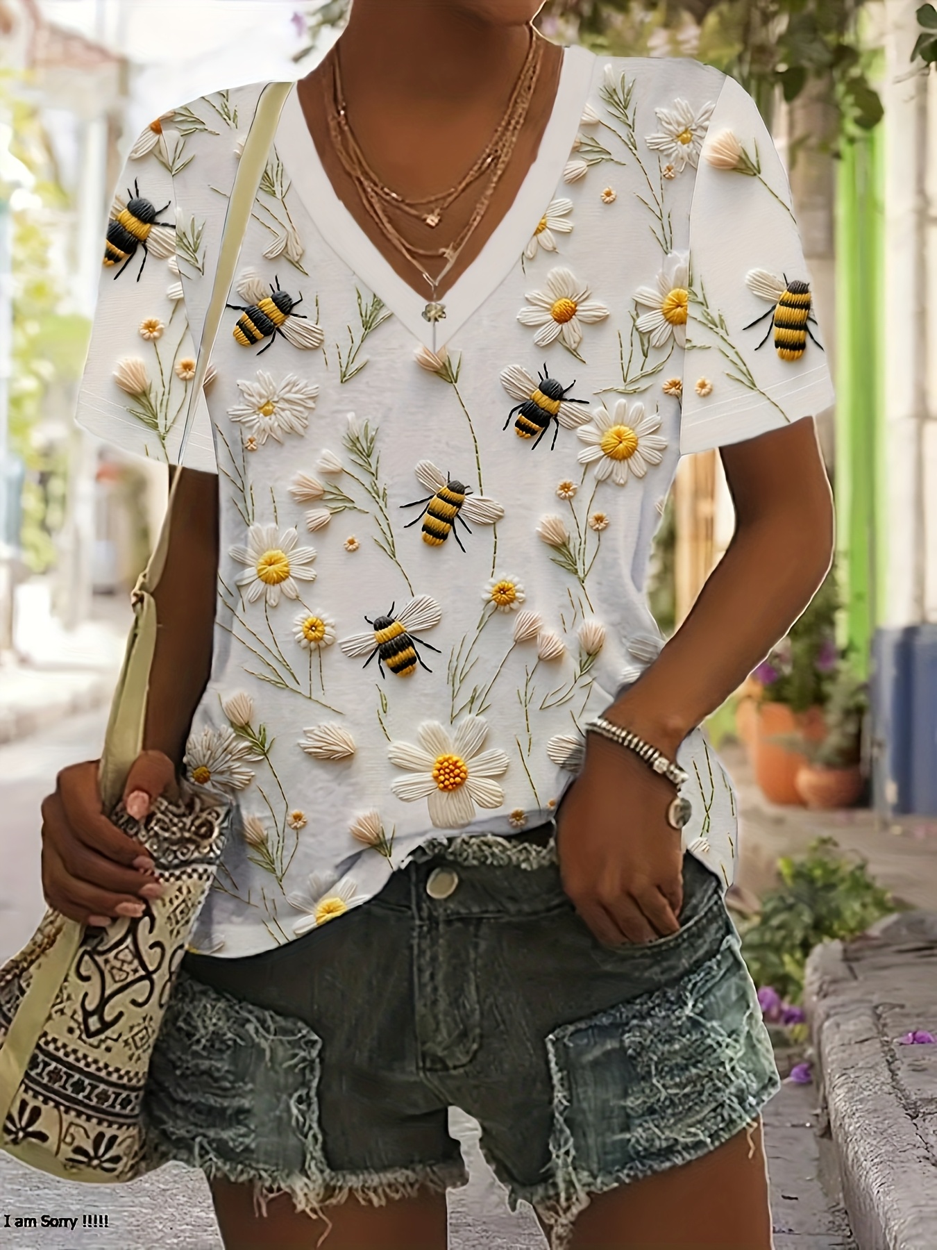 Women's Short Sleeve Printed Tunic Top - Comfy Casual Summer Tee (Yellow)