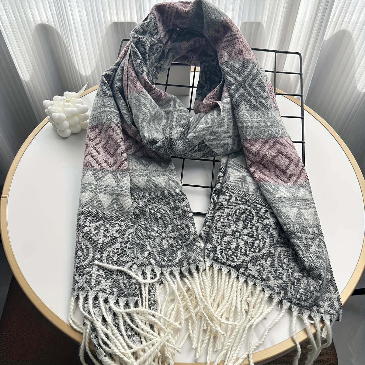 1 Bohemian Thick Scarf, Large Size Long Fringe Soft Warm Shawl for Outdoor Gatherings