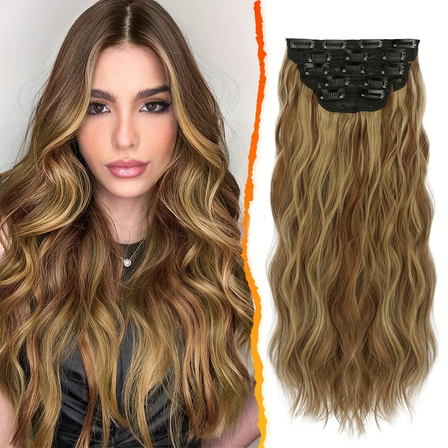 clip in hair extensions 18in wavy clip - Temu display picture 2
