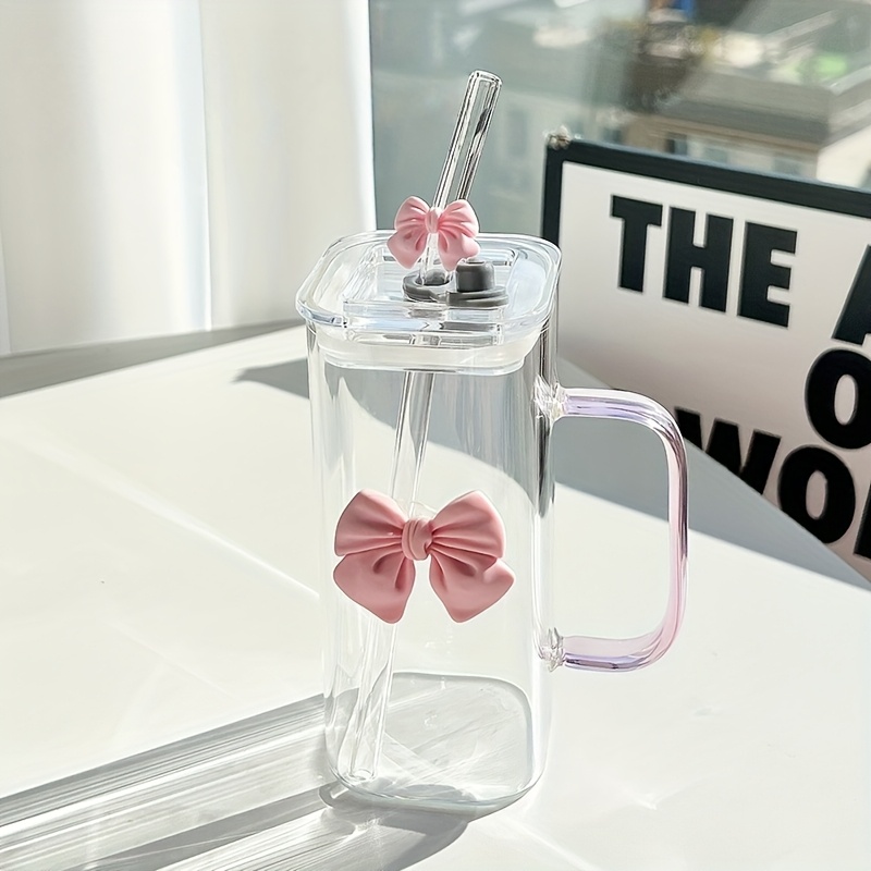 TEMU 350ml/12oz Elegant Cup With Straw And Handle, Reusable Aesthetic Cup For Iced Coffee, Juice, Milk, Easy To Clean, Cute Drinkware For Home,