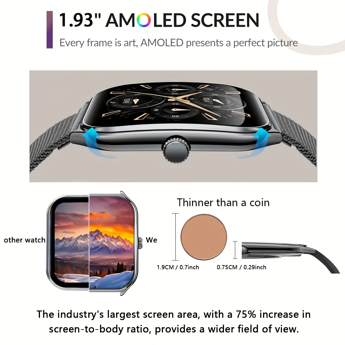 Ultra-thin Smartwatch 1.93" Full Touch Curved screen Smart Bracelet with Answer/Make Call, Message reminder, Multiple Sports Modes, Camera Control/Music, Compatible Android & iPhone, Smart Fitness Watch for Men/Women Friend Gift, Birthday Gift 12 Ultra-thin Smartwatch 1.93" Full Touch Curved screen Smart Bracelet with Answer/Make Call, Message reminder, Multiple Sports Modes, Camera Control/Music, Compatible Android & iPhone, Smart Fitness Watch for Men/Women Friend Gift, Birthday Gift - Image 12