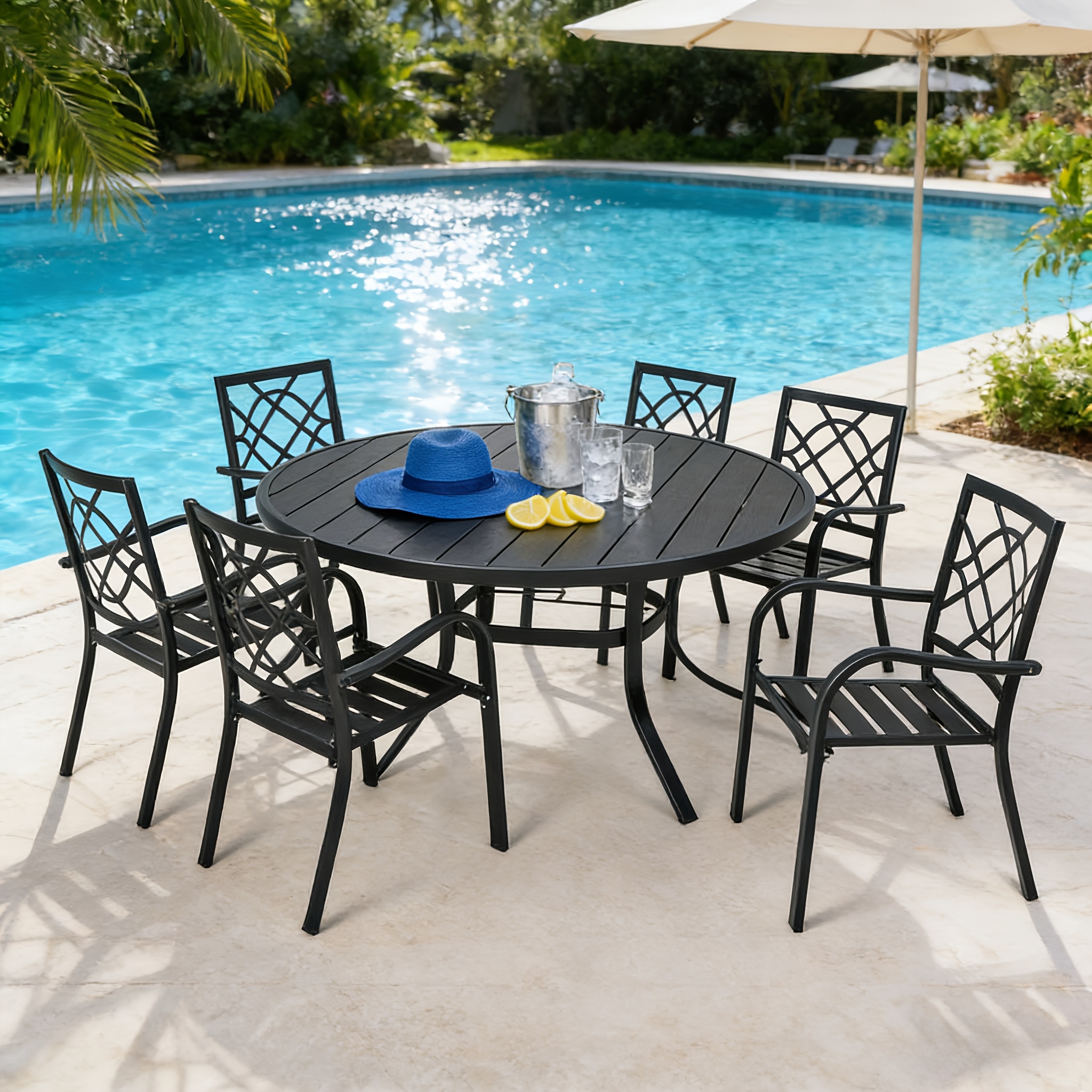 5/7pcs Outdoor Dining Set, Including 4/6 New Dining Chairs And 1 Round Table (53