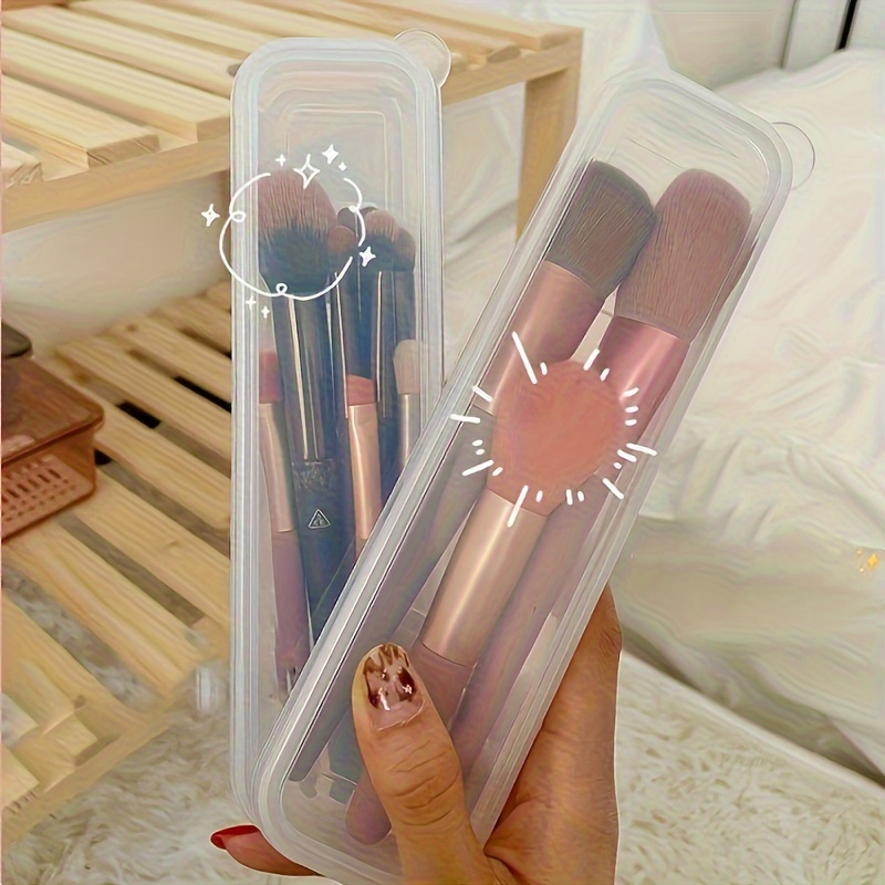 

Clear Makeup Brush Organizer Case, Pen Holder For Cosmetic Brushes, Multifunctional Travel Storage Box, Portable Plastic Tension Mount, No Electricity Needed